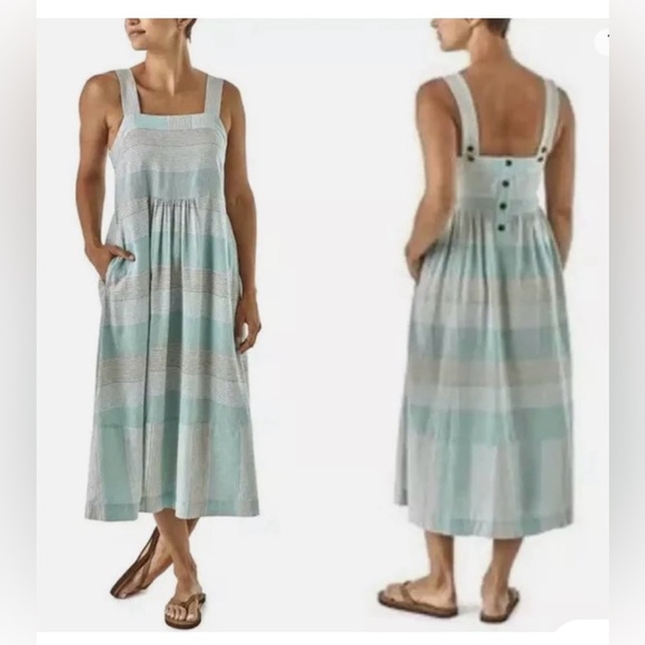 #Patagonia” hemp Stripe Maxi Dress button Back white and blue size xs - Picture 1 of 8